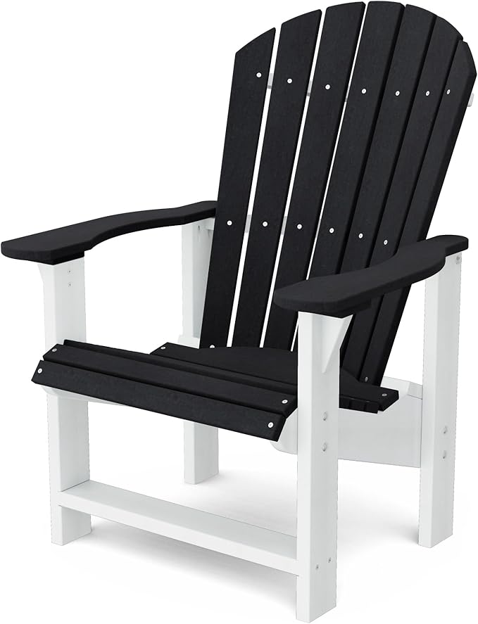 Wildridge Heritage Upright Adirondack Chair, Black and White - Outdoor All-Weather Poly Furniture for Patio, Deck, Yard