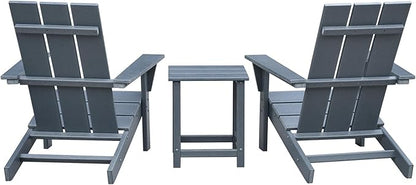 Grey Outdoor Adirondack Chair Set of 2 and Table, Ergonomic All-Weather Fire Pit Patio Lawn Chairs for Backyard Garden Deck Balcony