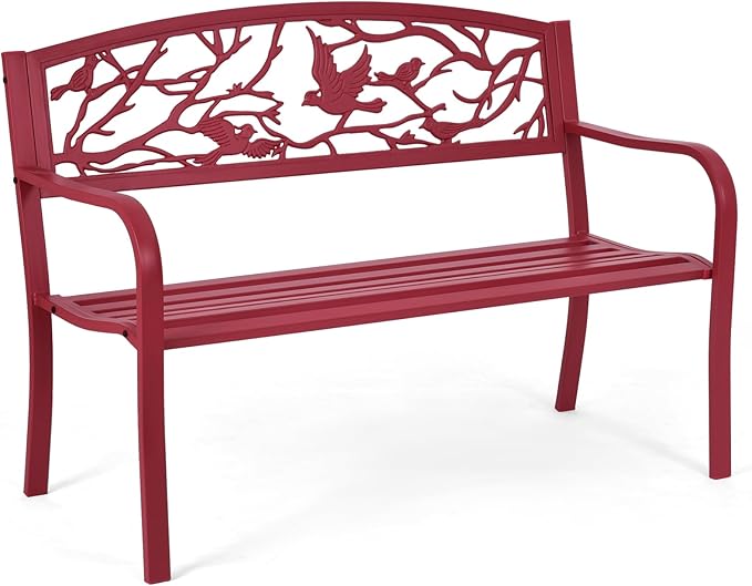 Giantex 50”Outdoor Bench with Cast Iron Backrest & Ergonomic Armrest, 600 lbs Steel Metal Frame - Photo 1