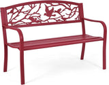 Giantex 50”Outdoor Bench with Cast Iron Backrest & Ergonomic Armrest, 600 lbs Steel Metal Frame - Photo 1