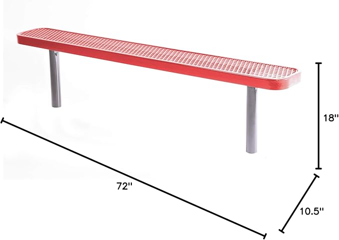 COATEDOUTDOORFURNITURE Coated Outdoor Furniture Heavy-Duty Outdoor Bench Thermoplastic Coated, Expanded Metal, Commercial-Grade Seating, Made in America (Inground Without Back, 6 Ft, Red)