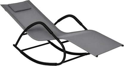 Outsunny Rocking Chair, Zero Gravity Patio Chaise Sun Lounger, Outdoor Rocker, UV Water Resistant, Pillow for Sunbathing, Lawn, Garden or Pool, Gray