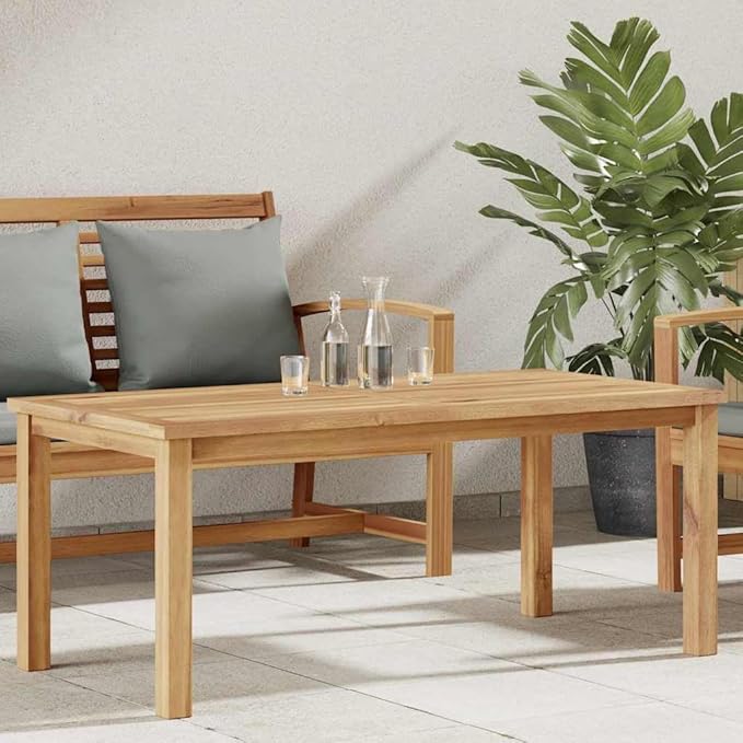 Modern Outdoor Coffee Table Solid Teak Wood 43.31x21.65x17.72 in Brown Patio Cocktail Table Weather Resistant for Garden Balcony Porch