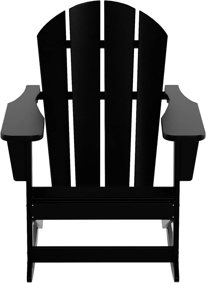 WO WESTIN OUTDOOR HDPE Laguna Outdoor Rocking Poly Adirondack Chair with Side Table 3-Piece Set, Black
