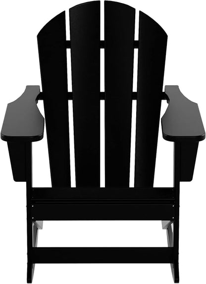 WO WESTIN OUTDOOR HDPE Laguna Outdoor Rocking Poly Adirondack Chair with Side Table 3-Piece Set, Black