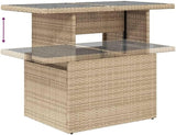 Beige Poly Rattan Height Adjustable Garden Table with Tempered Glass Top Rectangular Outdoor Furniture for Patio - Photo 8