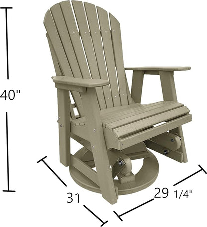 Phat Tommy Glider for Outside Patio - Outdoor Swivel Glider Chair - Poly Outdoor Furniture, Adirondack Porch Glider Chair, Weatherwood