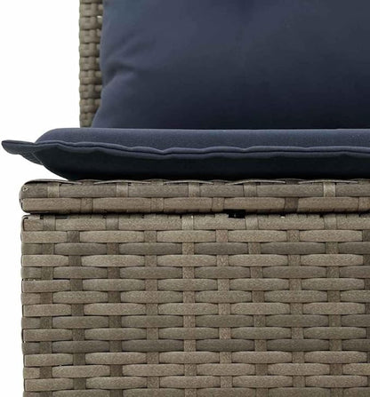 2-Seat Gray Reclining Garden Bench with Outdoor Cushion, 43.3 x 26.4 in UV-Resistant Poly Rattan, Adjustable Backrest Loveseat for Patio, Porch, and Modern Small Balcony Furniture Set