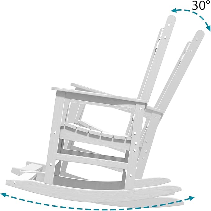 Rocking Chair, Outdoor Rocking Chair for Adults, HDPE Outdoor Chairs with Footboard, All Weather Resistant Porch Rocker, White