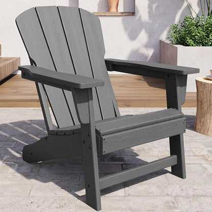 Modern Oversized HDPE Adirondack Chair, 380 LBS Capacity Weather Resistant Fire Pit Chair with Wood-Like Texture, Outdoor Patio Chair for Garden, Backyard, Lawn, Deck, Poolside, Porch, Gray