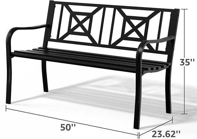 Outdoor Bench Garden Bench Patio Bench,Weatherproof Anti-Rust Metal Powder Coated Frame Park Bench,Metal Bench for Yard & Porch & Park (Geometric)