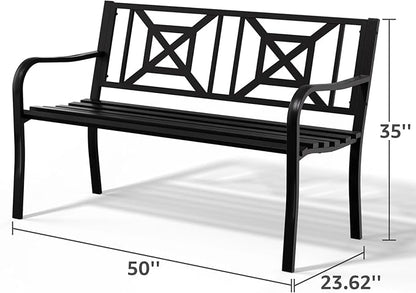 Outdoor Bench Garden Bench Patio Bench,Weatherproof Anti-Rust Metal Powder Coated Frame Park Bench,Metal Bench for Yard & Porch & Park (Geometric)