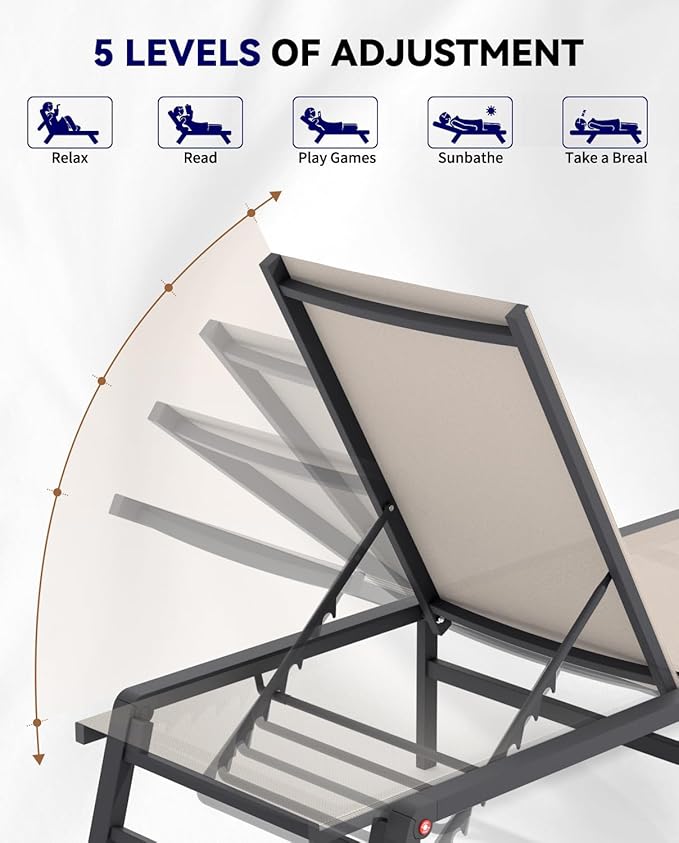 Aluminum Chaise Lounge Chair Outdoor, Foldable Patio Lounge Chair Assemble-Free - Photo 6