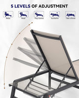 Aluminum Chaise Lounge Chair Outdoor, Foldable Patio Lounge Chair Assemble-Free - Photo 6