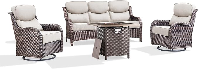 Luxury Patio Furniture Set with 6-inch Thick Cushion, Outdoor Furniture with Fire Pit Table, Swivel Chairs, Sofa - Photo 7