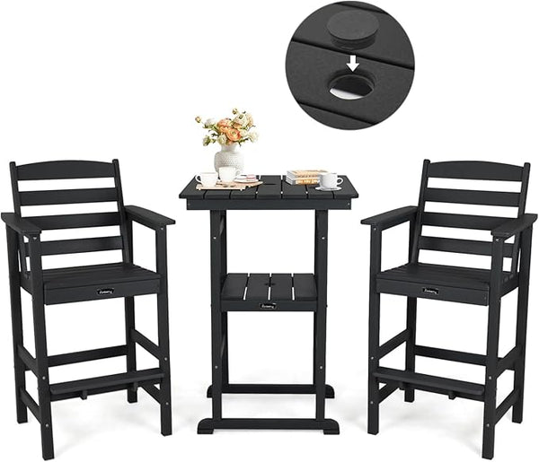 FUNBERRY Outdoor Bar Set with Umbrella Holes, Tall Adirondack Chairs and Table - Photo 1