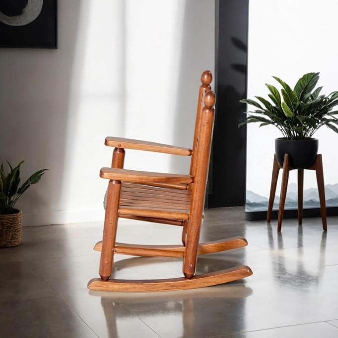 Child Rocking Chair Kids Wooden Rocker Small Baby Toddler Ages 3-6 Brown Comfy Furniture Outdoor Indoor Reading Room Bedroom Livingroom