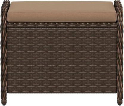 vidaXL Patio Stool with Cushion - Brown Poly Rattan Outdoor Ottoman Seating - Steel Frame - 22.8" x 18.1" x 18.1"