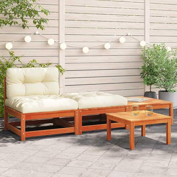 Modular Outdoor Sofa Set with Soft Cushions, Rustic Brown Pine Wood Garden Furniture for Balcony Terrace - Photo 1