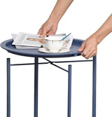 VECELO Side/End Table, Folding Round Metal Anti-Rust and Waterproof Outdoor or Indoor Tray for Living Room Bedroom - Photo 8