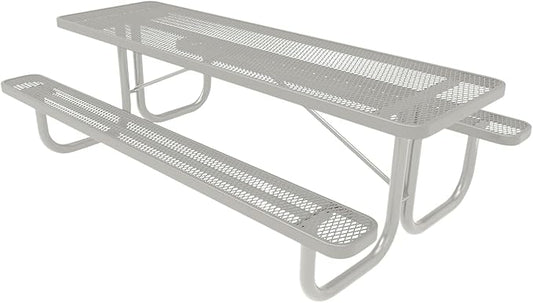 COATEDOUTDOORFURNITURE Heavy-Duty Portable Outdoor Picnic Table, Thermoplastic Coated Expanded Metal Commercial-Grade Patio Furniture Made in America (8ft Rectangular, Grey with Grey Frames)