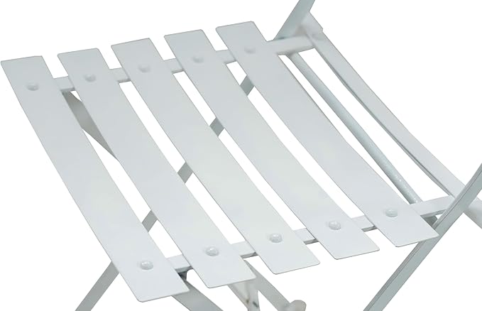 Carolina Chair & Table Bistro Set of 2 Foldable Outdoor Chairs - Elegant Powder Coated Metal Seat and Frame Folding Chairs - Modern Style Space Saving Furniture for Patio, Balcony or Garden (White)