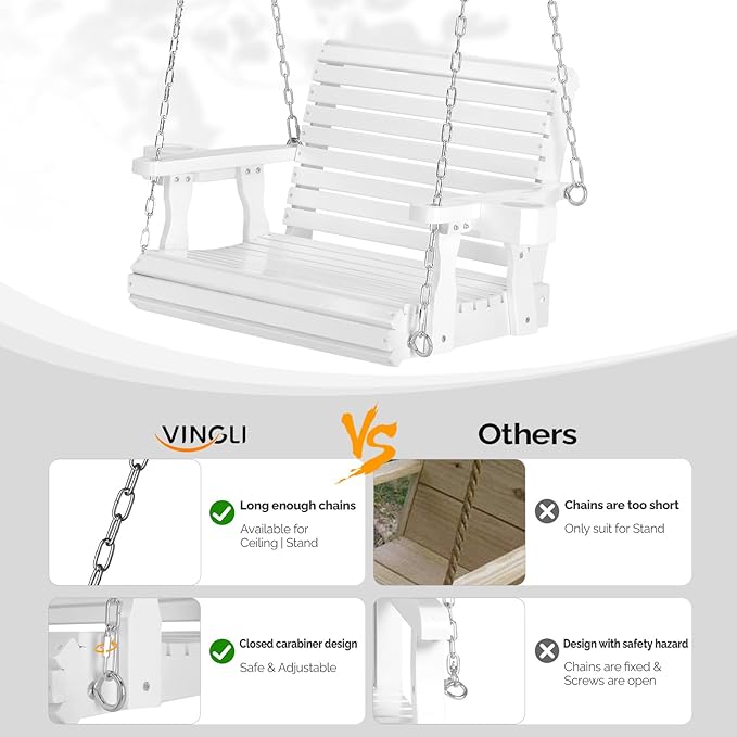 VINGLI Heavy Duty 440 LBS 1-Person Wooden Patio Porch Swing with Deeper Seat & Higher Backrest & Extra Cup Holder for - Photo 3