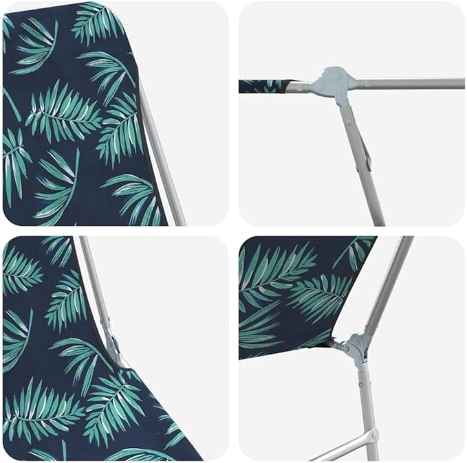 Folding Sun Lounger Set of 2 with Adjustable Backrest 71.7 x 21.7 in Powder-Coated Steel Frame Leaf Pattern Green - Photo 9