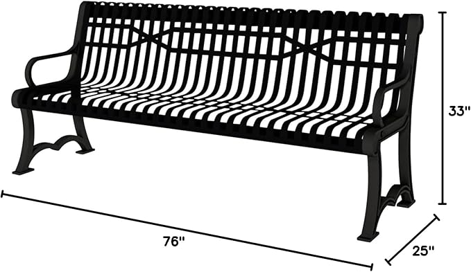 COATEDOUTDOORFURNITURE Coated Outdoor Furniture Heavy-Duty Outdoor Bench Thermoplastic Coated, Slatted Steel, Commercial-Grade Garden Bench, Made in America (Portable with Back, 4 Ft, Black)