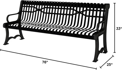 COATEDOUTDOORFURNITURE Coated Outdoor Furniture Heavy-Duty Outdoor Bench Thermoplastic Coated, Slatted Steel, Commercial-Grade Garden Bench, Made in America (Portable with Back, 4 Ft, Black)