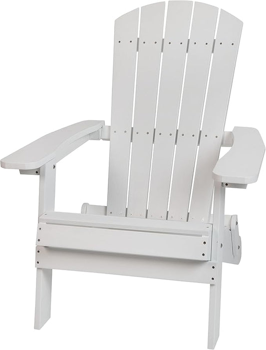 Flash Furniture Charlestown Commercial Folding Adirondack Chair - White - Poly Resin - Indoor/Outdoor - Weather Resistant