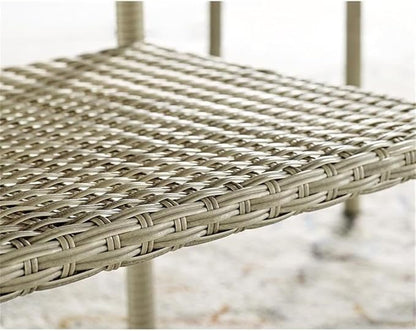 Alaterre Furniture "Windham All-Weather Wicker Outdoor 26"" H Cocktail Table with Glass Top", light gray