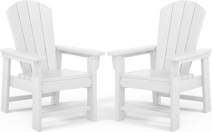 Costaelm Kids Lawn Chair Set of 2, Toddler Outdoor Chair Kids Patio Furniture and Outdoor Children Picnic Activity Baby Adirondack Chairs Set of 2 for Garden, Patio, Backyard & Beach, White