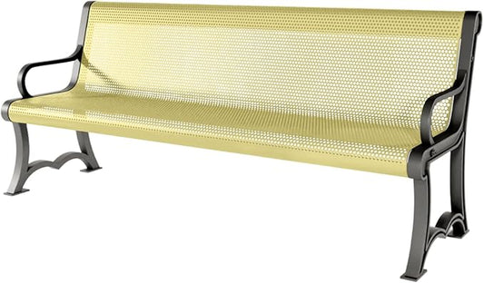 COATEDOUTDOORFURNITURE Coated Outdoor Furniture Heavy-Duty Outdoor Bench Thermoplastic Coated, Punched Steel, Commercial-Grade Garden Bench, Made in America (Portable with Back, 6 Ft, Textured Sand)