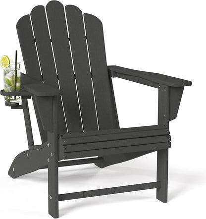 Costaelm Outdoor Patio HDPE Adirondack Chair with Cup Holder, Gray