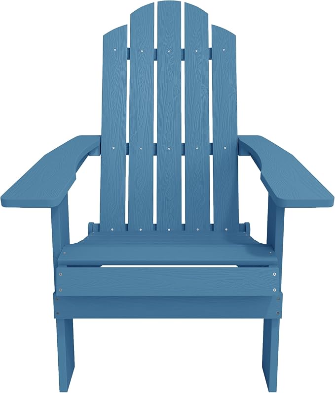 MXIMU Folding Adirondack Chair for Outdoor: Easy to Assemble and Comfortable Adirondack Chairs Set of 8 - All Weather Composite Plastic Chair for Outside Fire Pit Patio Lawn Garden Backyard Use(Navy)
