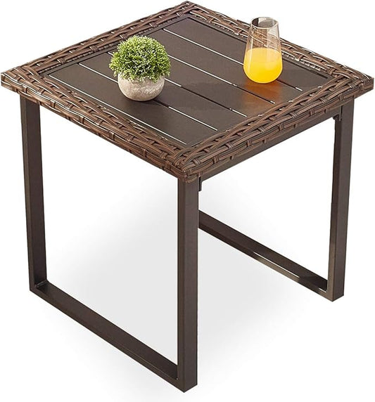 PatioFestival Wicker Patio Coffee Table Side Patio Bistro Table Metal Rattan Furniture with All Weather Steel Frame