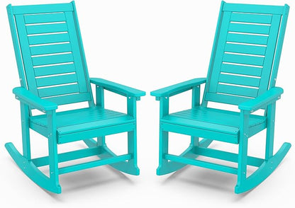 IVY&LANE Outdoor Rocking Chairs Set of 2 | Porch-Rockers | Aqua | HDPE Plastic | All-Weather | High Back | Wide Seat | Oversized Patio Rocker for Adult | for Outside Deck Balcony Garden