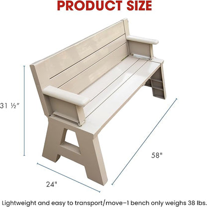 Convert-a-Bench Gen 1 2-in-1 Outdoor Convertible Bench to Picnic Table | Space-Saving, Weather-Resistant Patio Furniture for Yard, Deck, Garden | Easy Assembly & Durable Design - 1 Bench/Order, Adobe