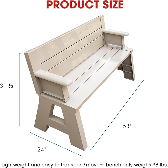 Convert-a-Bench Gen 1 2-in-1 Outdoor Convertible Bench to Picnic Table | Space-Saving, Weather-Resistant Patio Furniture for Yard, Deck, Garden | Easy Assembly & Durable Design - 1 Bench/Order, Adobe