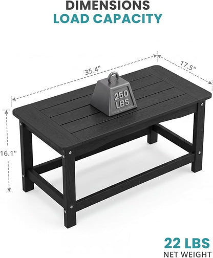 Outdoor Coffee Table for Patio, 35 Inch Rectangle Patio Coffee Table, Black All-Weather Poly Lumber Balcony Table, 250 lb Capacity Small Patio Table for Deck Garden Porch Poolside