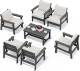 SERWALL HDPE Outdoor Furniture Set, 7 Piece All Weather Wood-Like Outdoor Sofa Sectional Couch - Photo 1