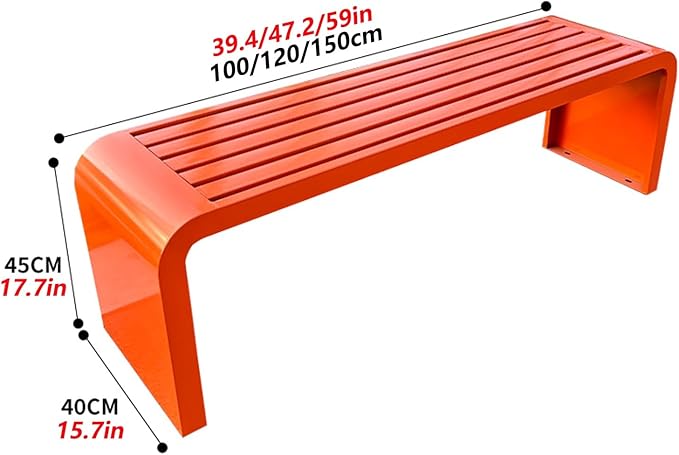 Metal Garden Bench, Weatherproof Backless Patio Benches, Outdoor Park Bench, Front Porch Bench, Pool Deck Bench, Choice of Colours, for Park, Yard, Porch, Lawn(Blue,59in/150cm)