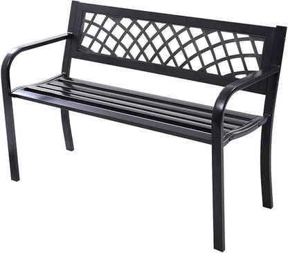 Tangkula Outdoor Garden Bench Park Bench with Steel Frame & PVC Backrest, Park Bench with Large Seat for 2-3 People, Patio Furniture Chair for Yard, Balcony, Porch & Poolside, Garden Welcome Bench