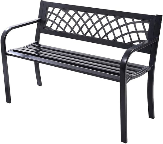 Tangkula Outdoor Garden Bench Park Bench with Steel Frame & PVC Backrest, Park Bench with Large Seat for 2-3 People, Patio Furniture Chair for Yard, Balcony, Porch & Poolside, Garden Welcome Bench