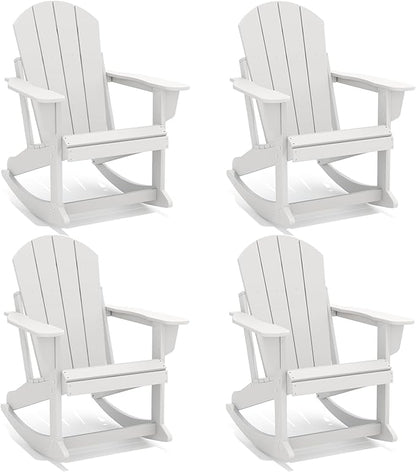 GREENVINES Adirondack Rocking Chairs Set of 4 | HDPE Plastic | Porch Rocker | Chair for Outdoor Patio Deck | All Weather | White
