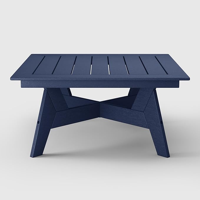 WestinTrends Avalon Modern Low Outdoor Patio Square HDPE Coffee Table, Navy Blue