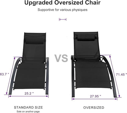 PURPLE LEAF Patio Oversized Chaise Lounge Chair Set with 2 Side Table Pool Adjustable Recliner Chairs for Outside Beach Outdoor Sunbathing Tanning Poolside Lounges