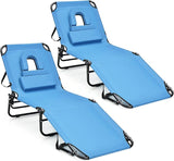 HAPPYGRILL 2PCS Foldable Beach Chaise Lounge Chair with Face Hole & Detachable Pillows - Photo 1