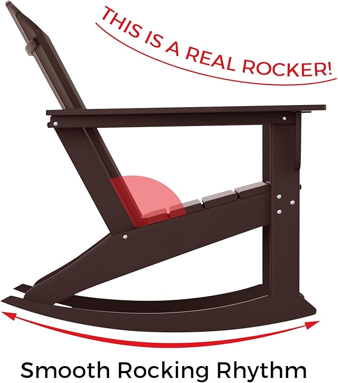 Costaelm Outdoor Adirondack Chair, All Weather Resistant Lawn Chairs Balcony Chair and Fire Pit Chairs, Deck Chairs Outdoor Porch Rocking Chair High Back HDPE Poly Lumber, Dark Brown